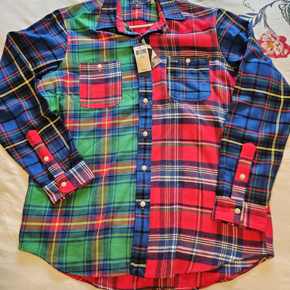 Ralph Lauren Red and Blue Plaid Men's Shirt